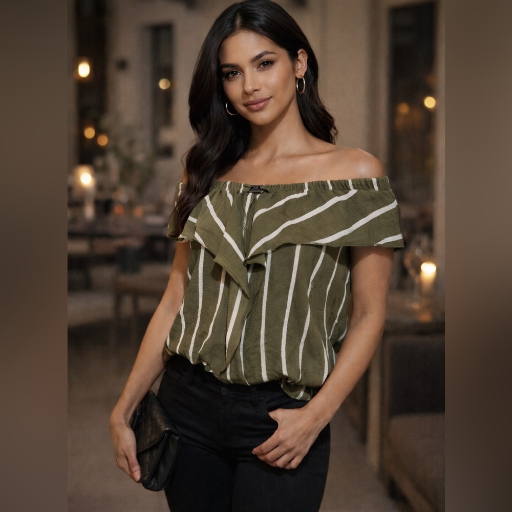 Rhapsody Olive and‎ White Striped Blouse